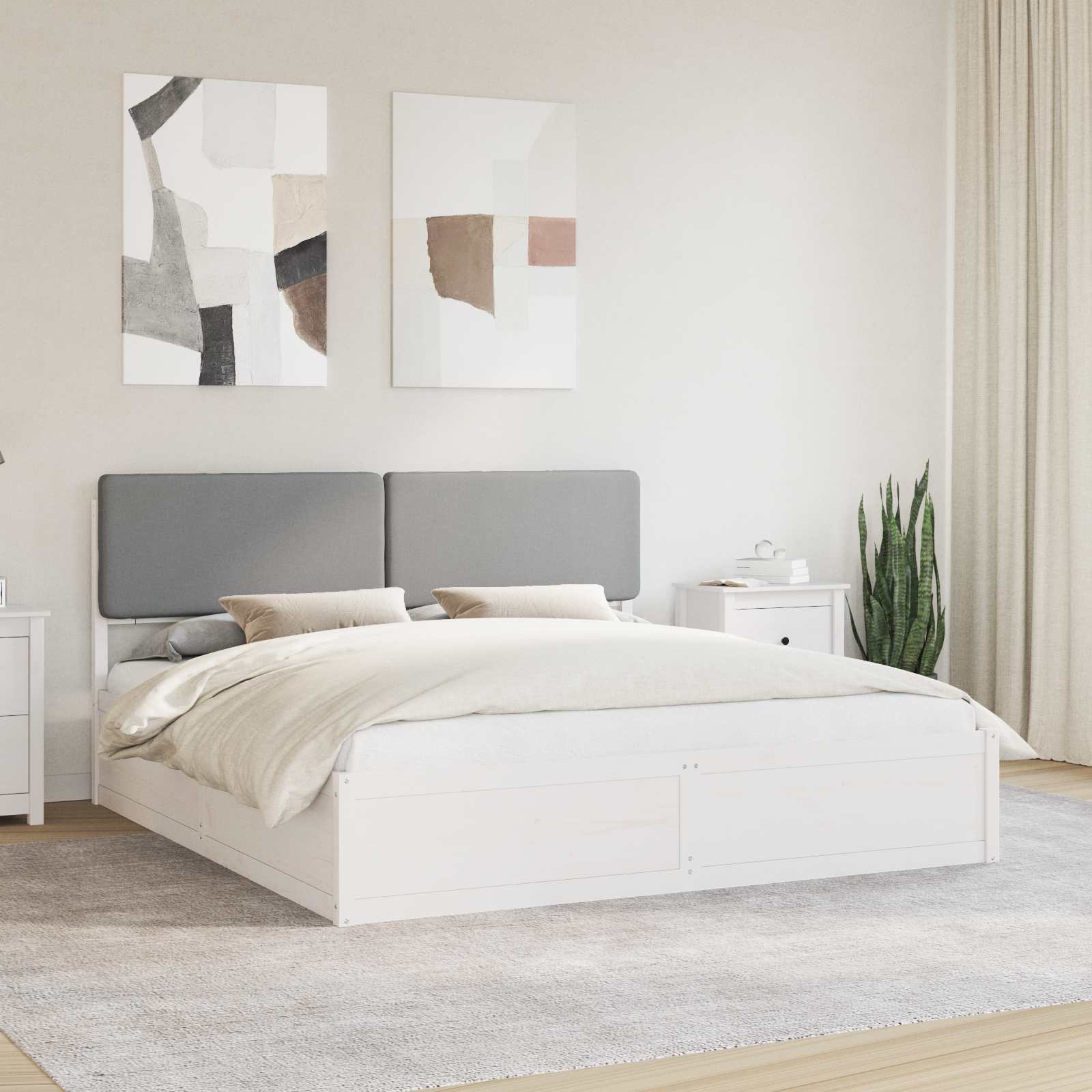 Bettgestell mit gepolstertem Kopfteil Hellgrau 200 x 200 cm