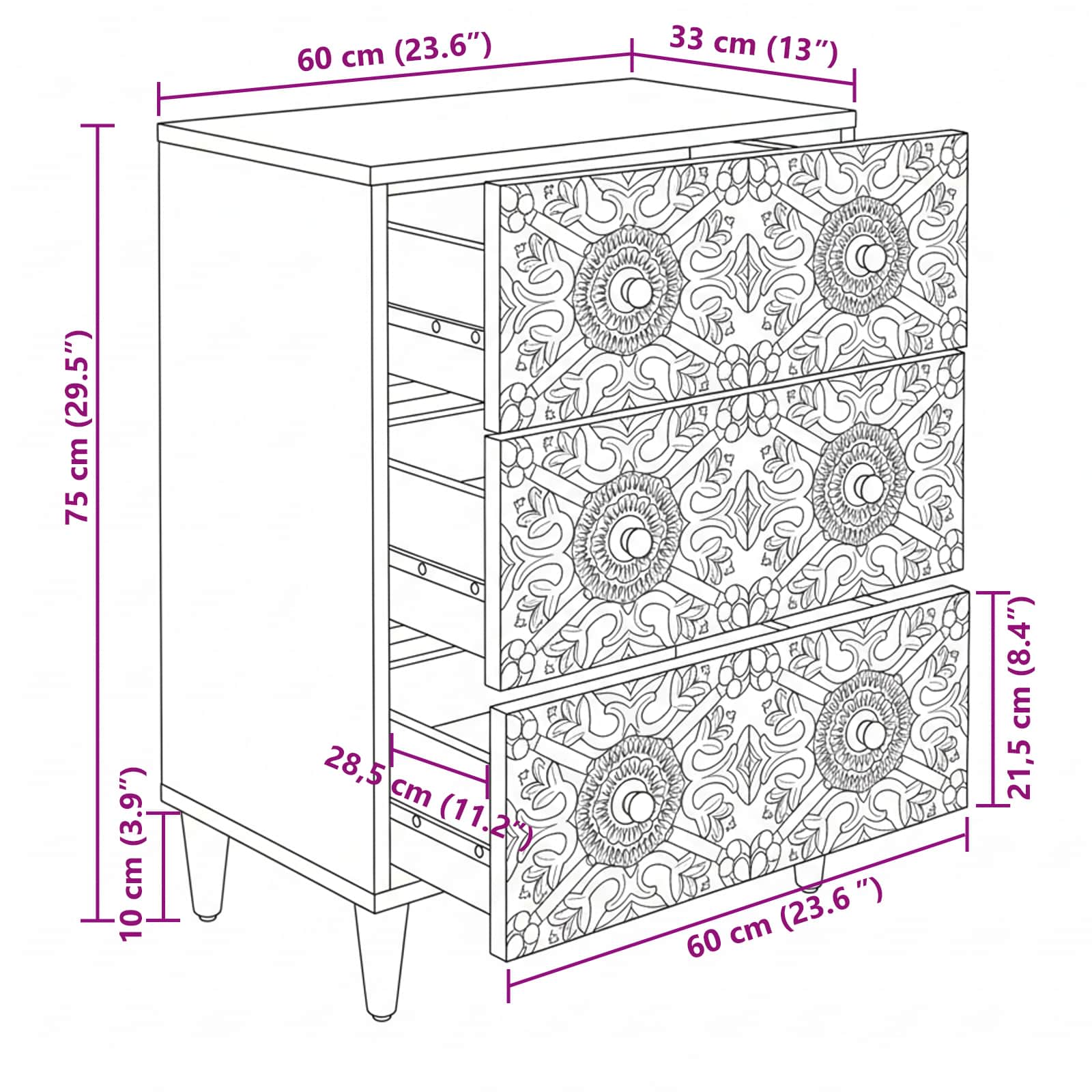 Aufbewahrungs-Sideboard Braun 60 x 33,5 x 75 cm