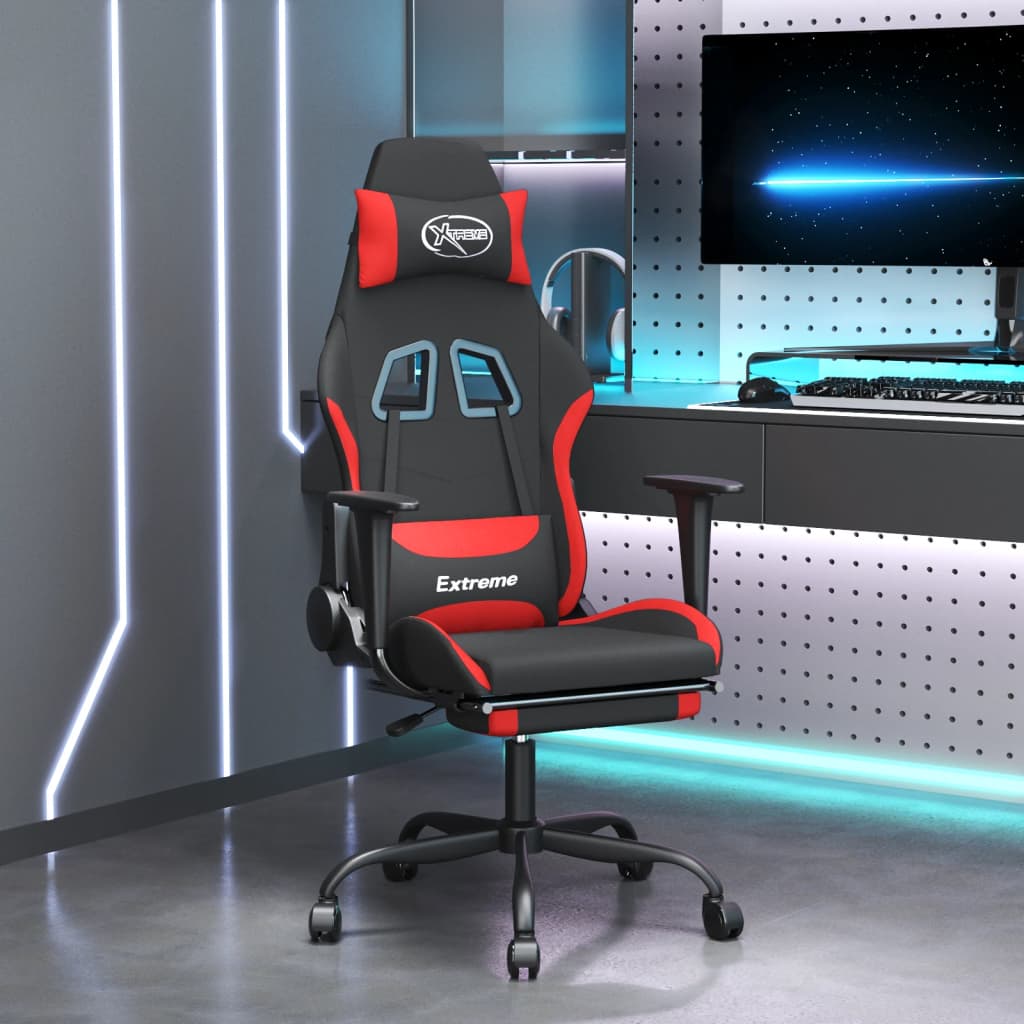 Gaming-Stuhl mit Massagefunktion Schwarz und Creme Stoff