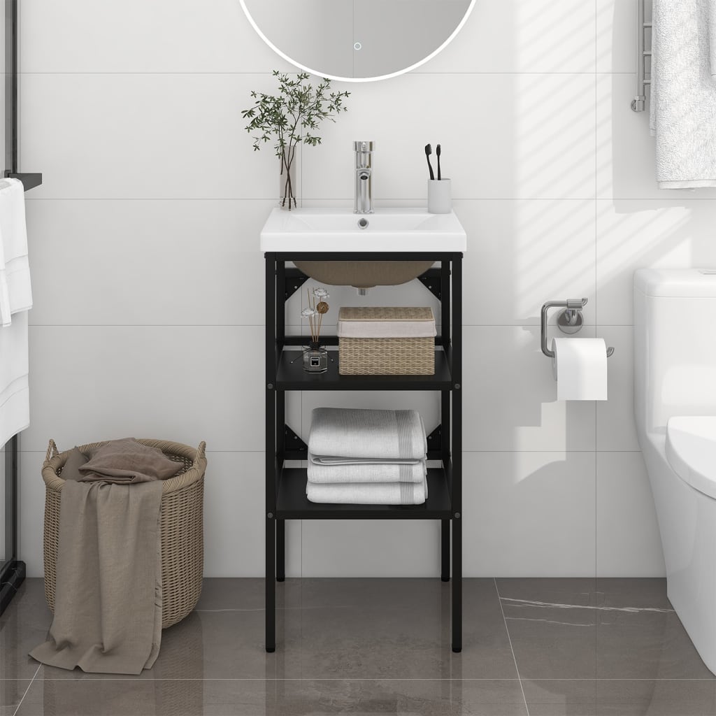 Badezimmer-Waschtischgestell mit Waschbecken Weiß Eisen