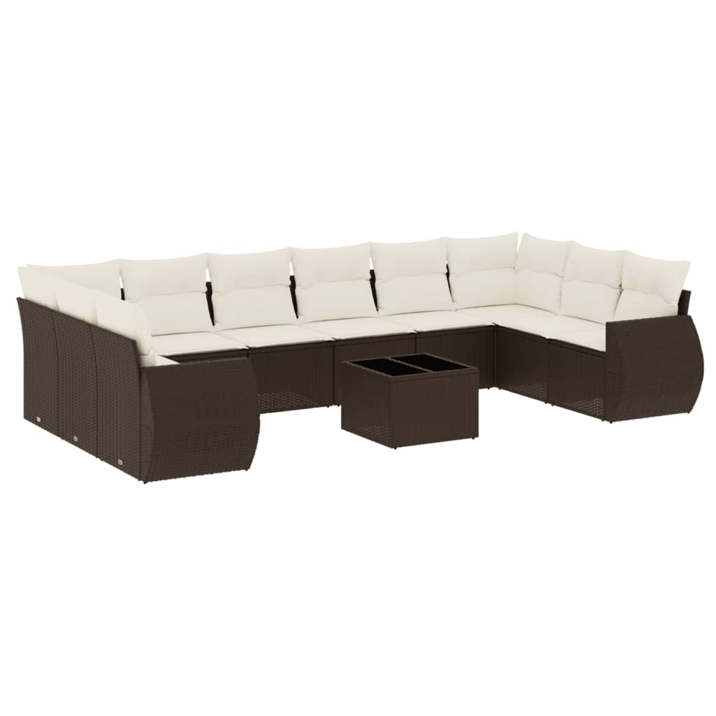 10-tlg. Garten-Sofagarnitur mit Kissen Schwarz Poly Rattan