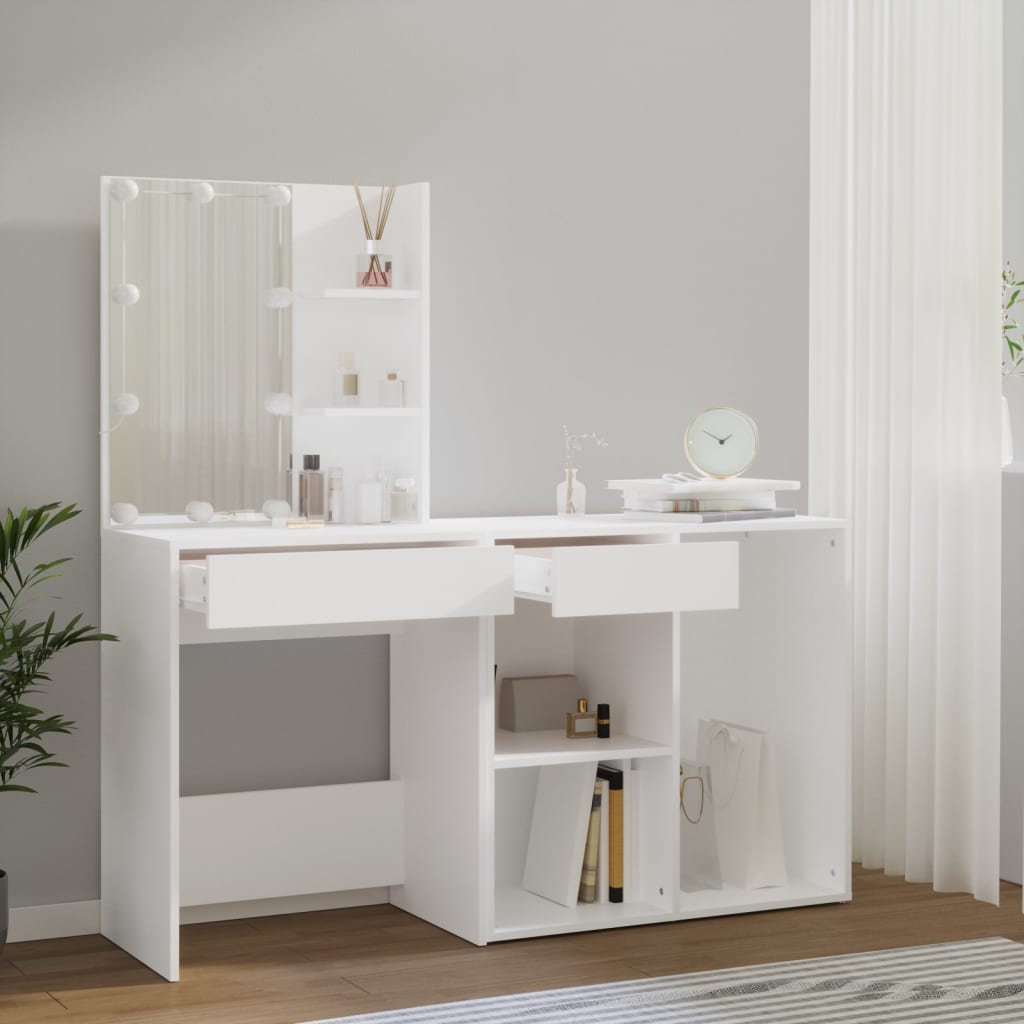 LED-Schminktisch mit Schrank Weiß Holzwerkstoff