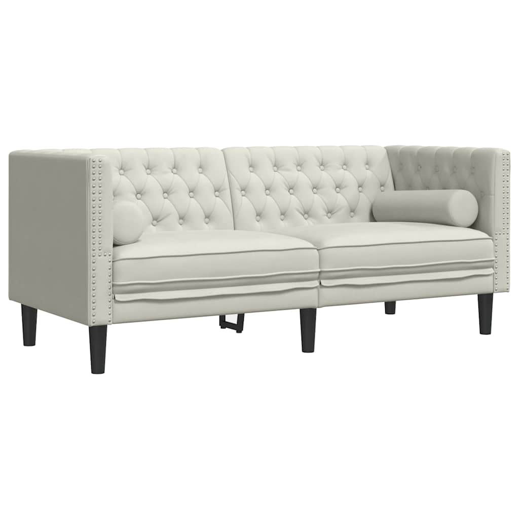 3-tlg. Chesterfield-Sofa-Set mit Nackenrollen Hellgrau Samt