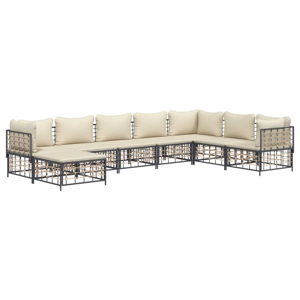 7-tlg. Garten-Lounge-Set mit Kissen Anthrazit Poly Rattan