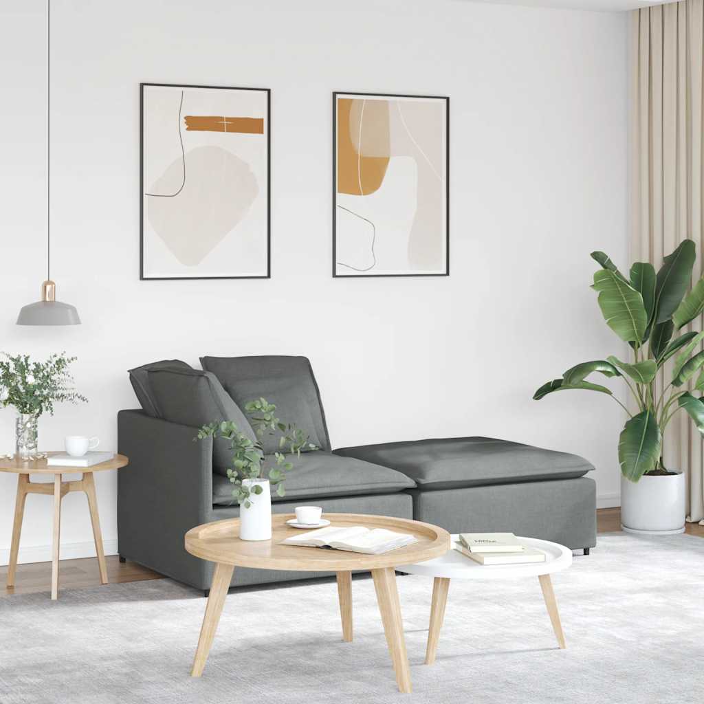 Modulares Sofa mit Fußhocker Kissen Stoff Hellgrau