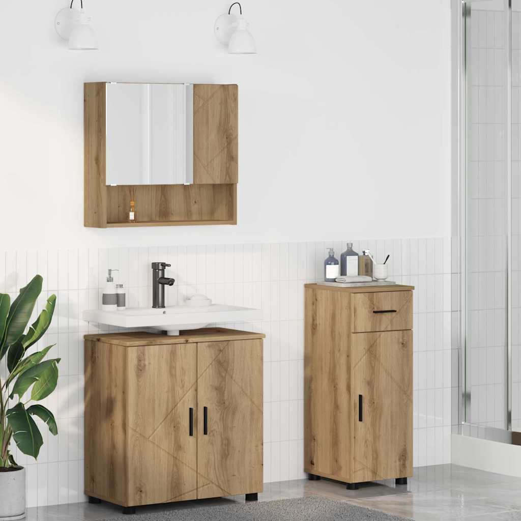 Badezimmermöbel-Set mit Tür 3 pcs Weiß Holzwerkstoff & Metall