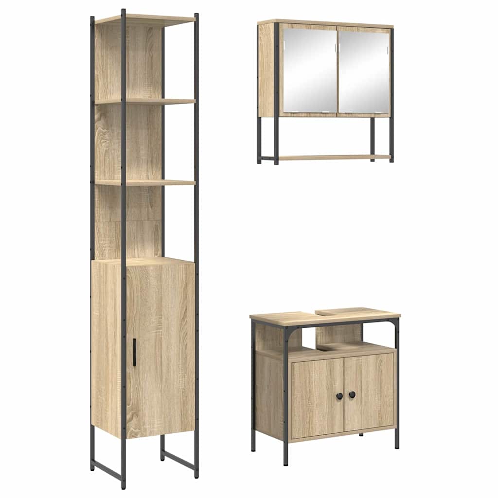 3-tlg. Badmöbel-Set Schwarz Holzwerkstoff