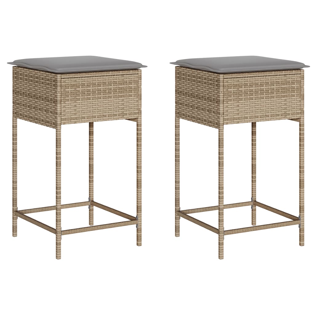 Garten-Barhocker mit Kissen 2 Stk. Schwarz Poly Rattan