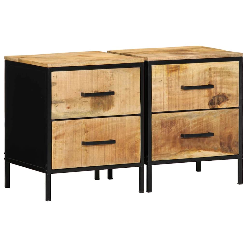 Nachttisch Braun und Schwarz 40 x 35 x 50 cm Massivholz Mango