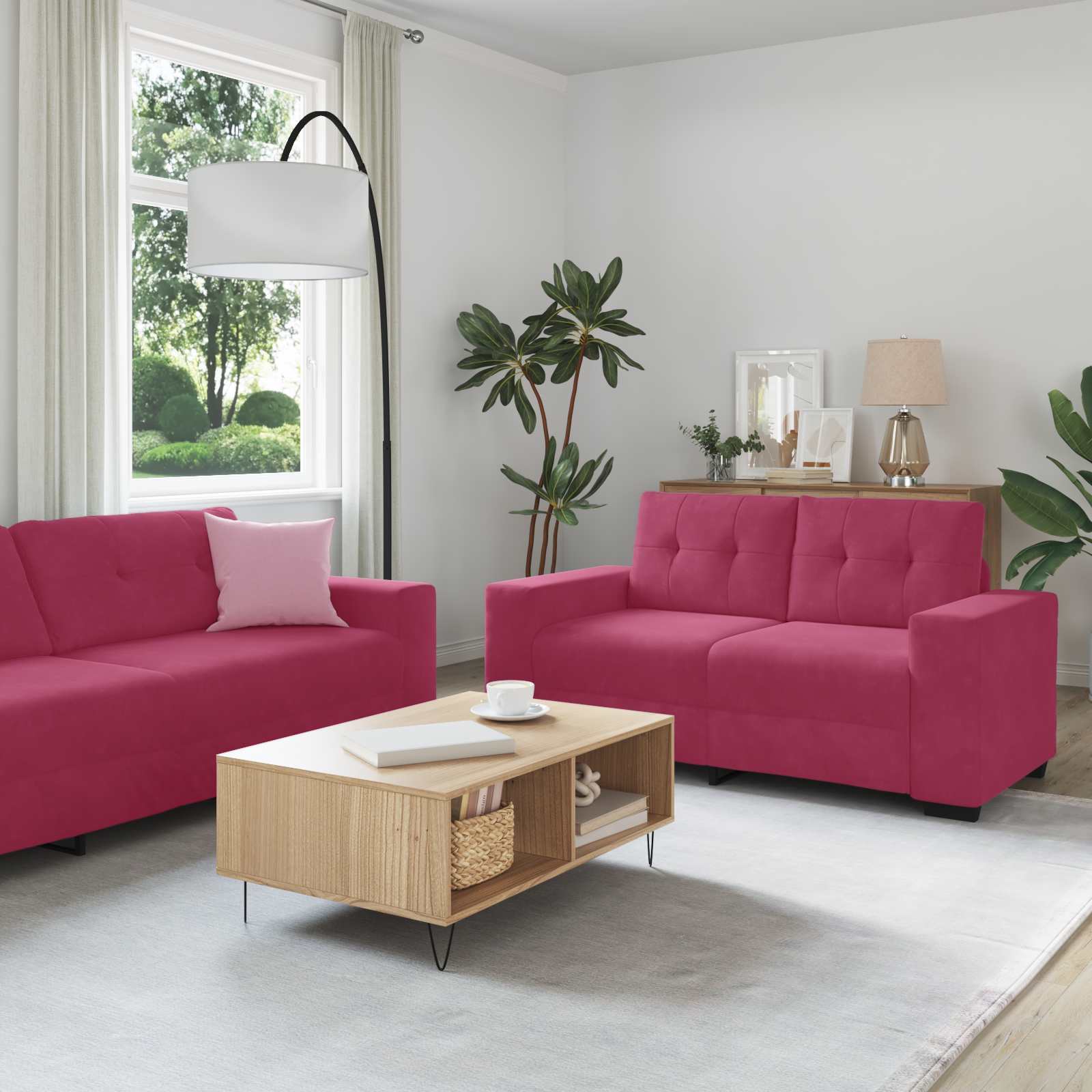 2-teiliges Sofa-Set mit Kissen, hellgrauer Samt