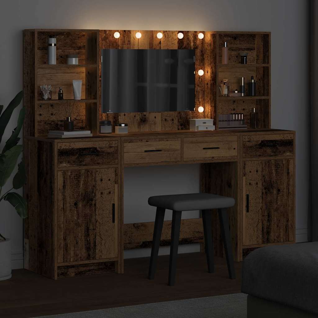 Schminktischset mit LED mit Schubladen 3 pcs Weiß Holzwerkstoff