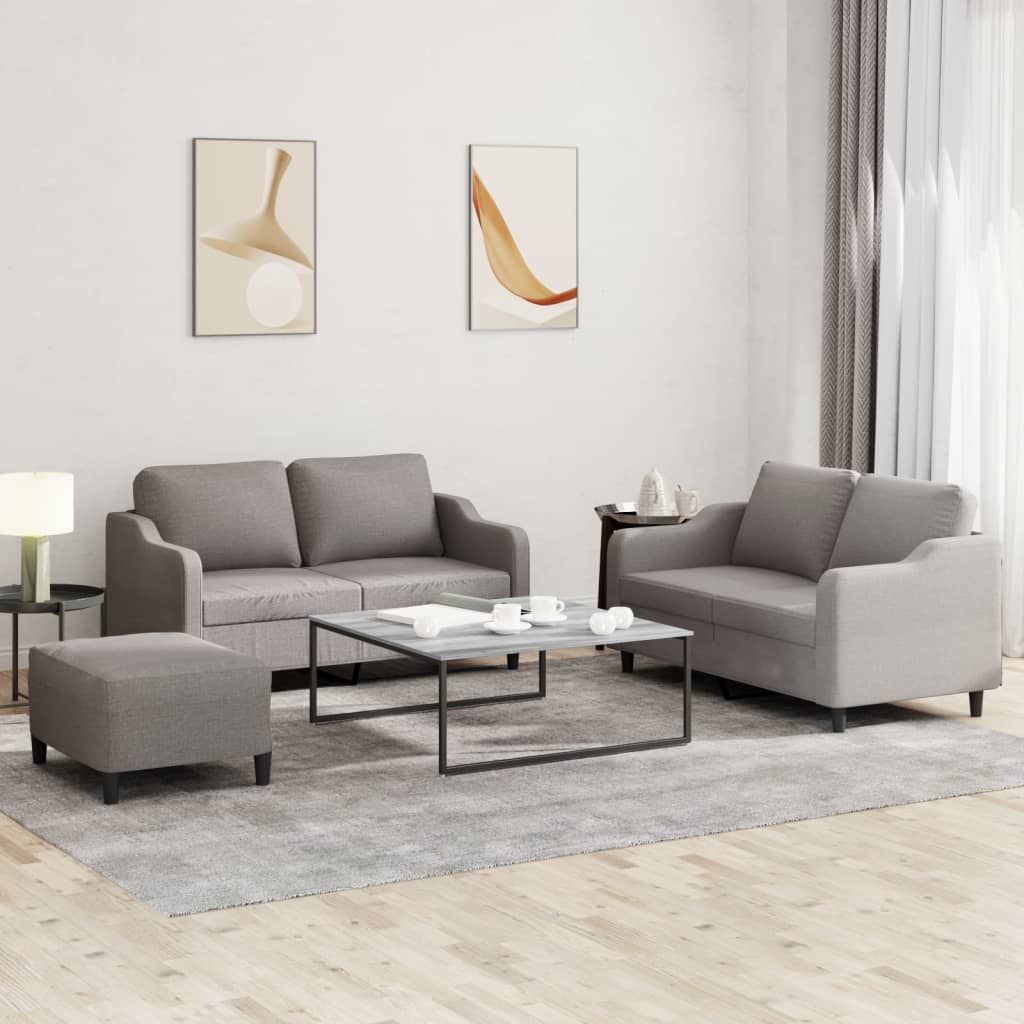 3-tlg. Sofagarnitur mit Kissen Creme Stoff