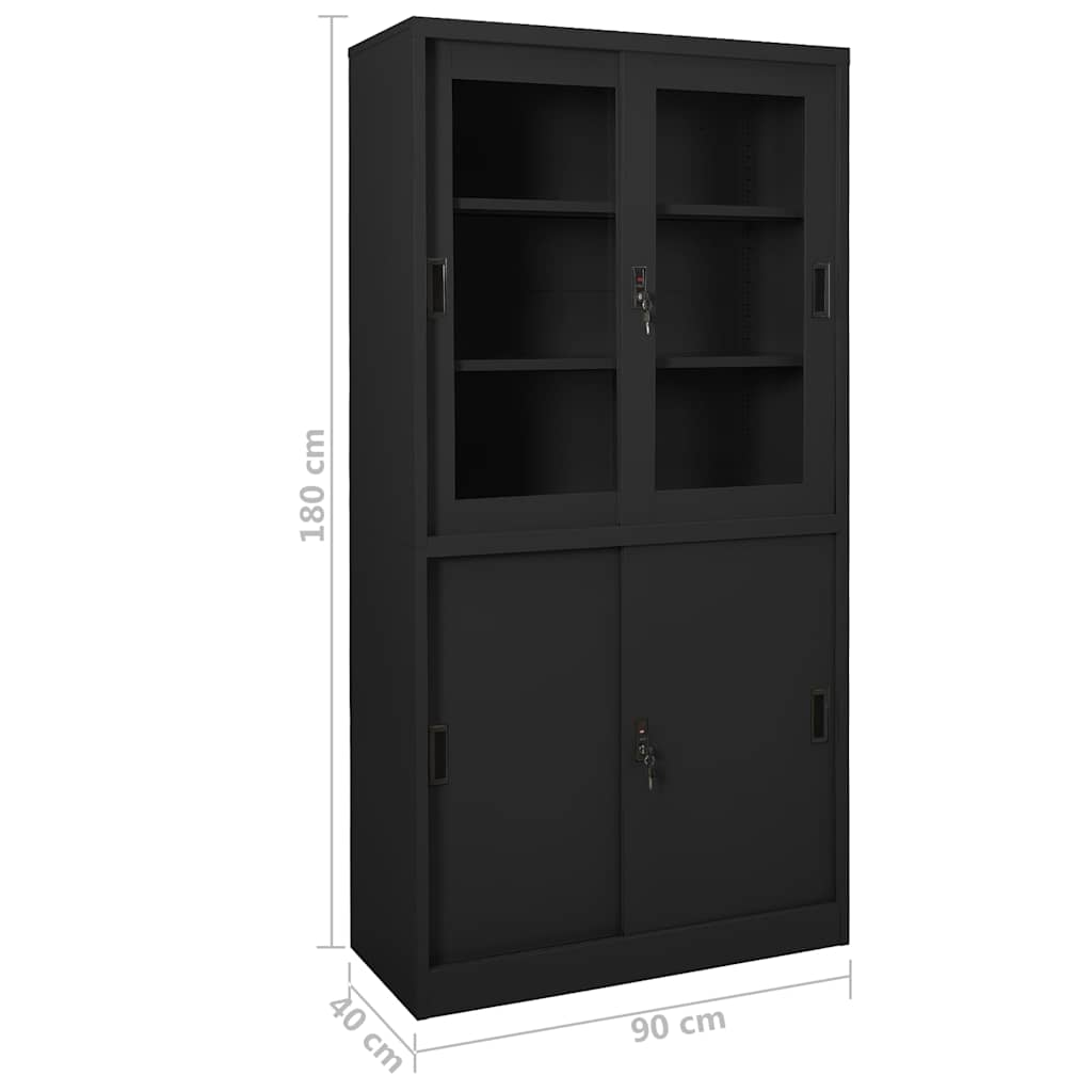 Büroschrank mit Schiebetüren Weiß 90x40x180 cm Stahl