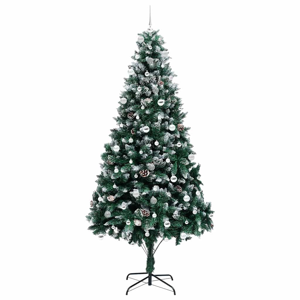 Künstlicher Weihnachtsbaum mit LEDs Kugeln Zapfen 150 cm
