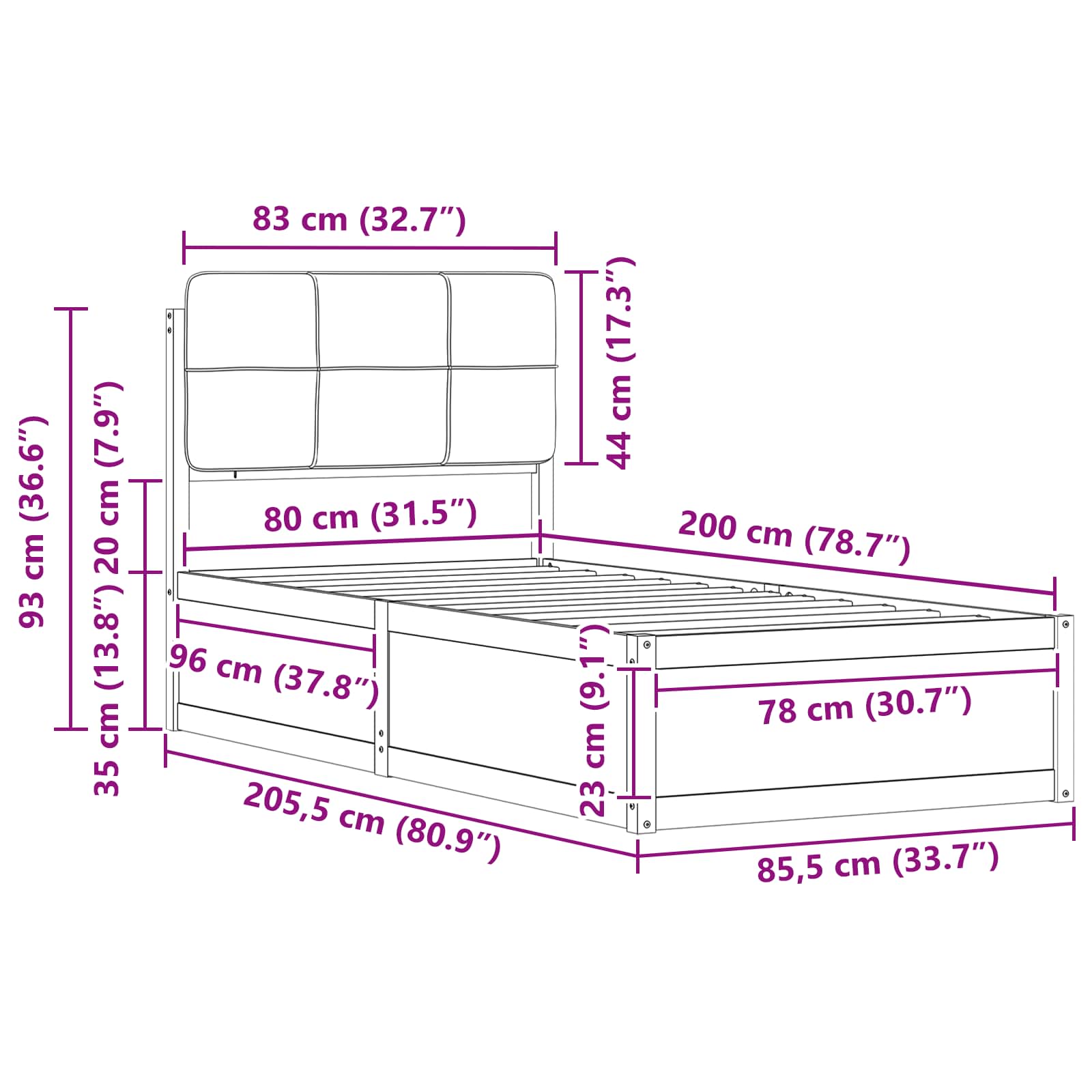 Bettgestell mit gepolstertem Kopfteil Hellgrau 200 x 200 cm