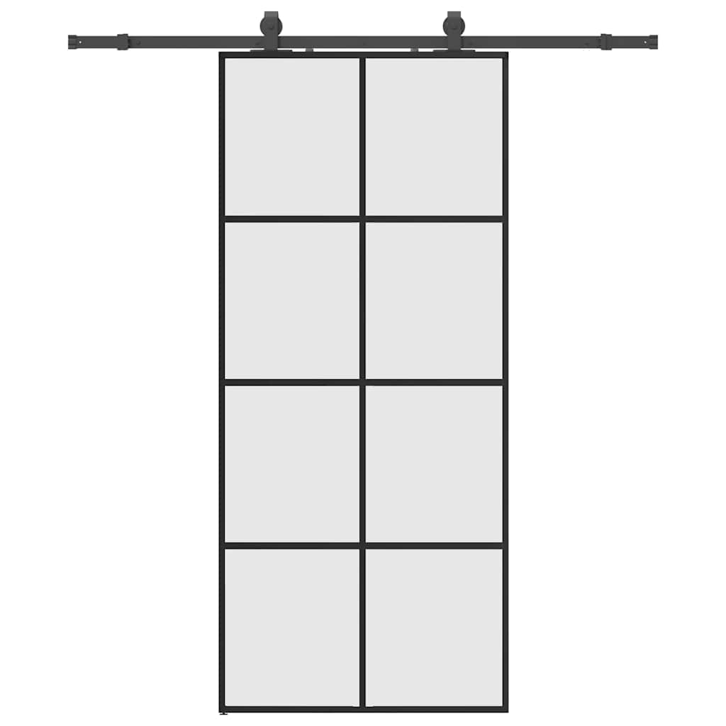 Schiebetür mit Beschlag Schwarz 76x205 cm ESG-Glas