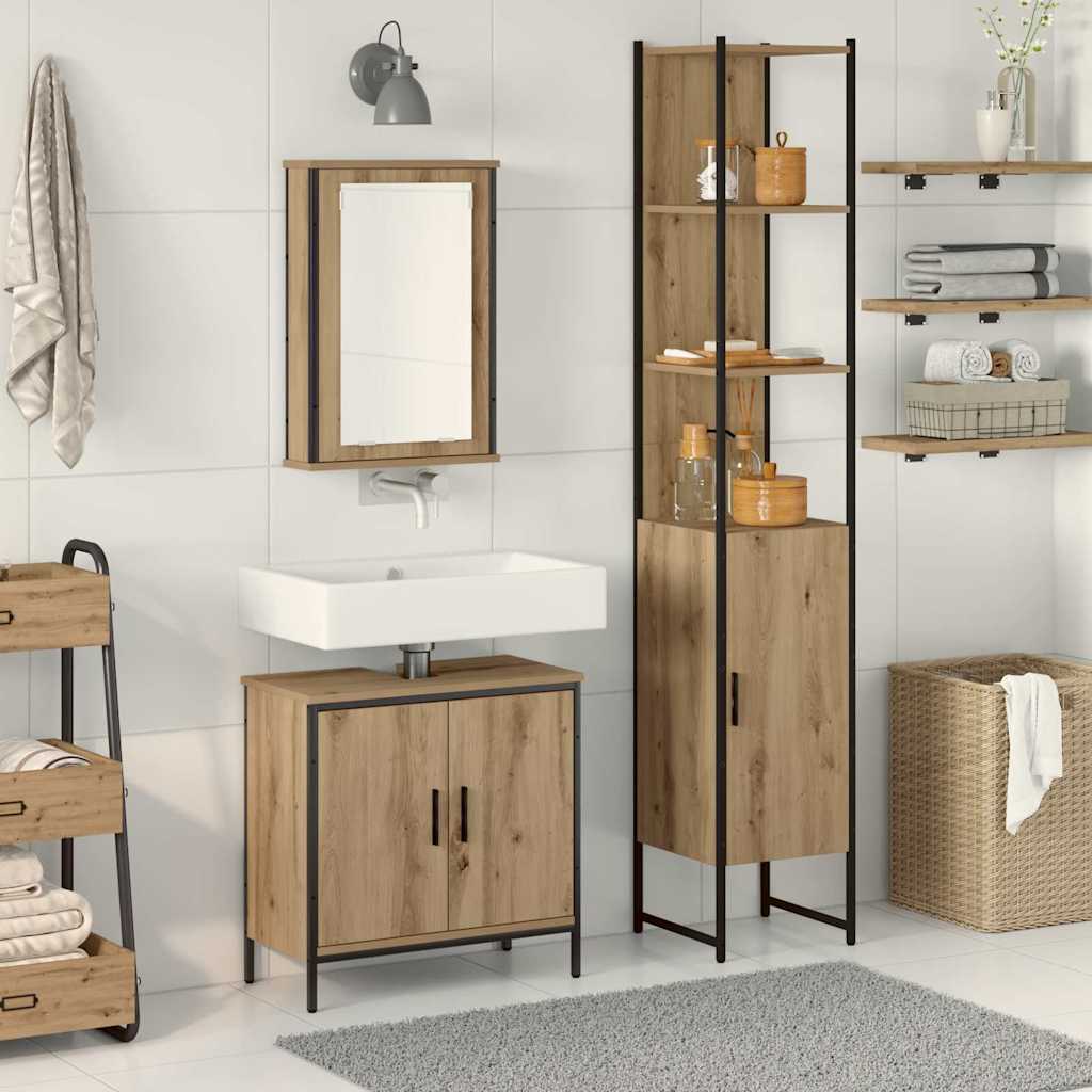 3-tlg. Badmöbel-Set Räuchereiche Holzwerkstoff