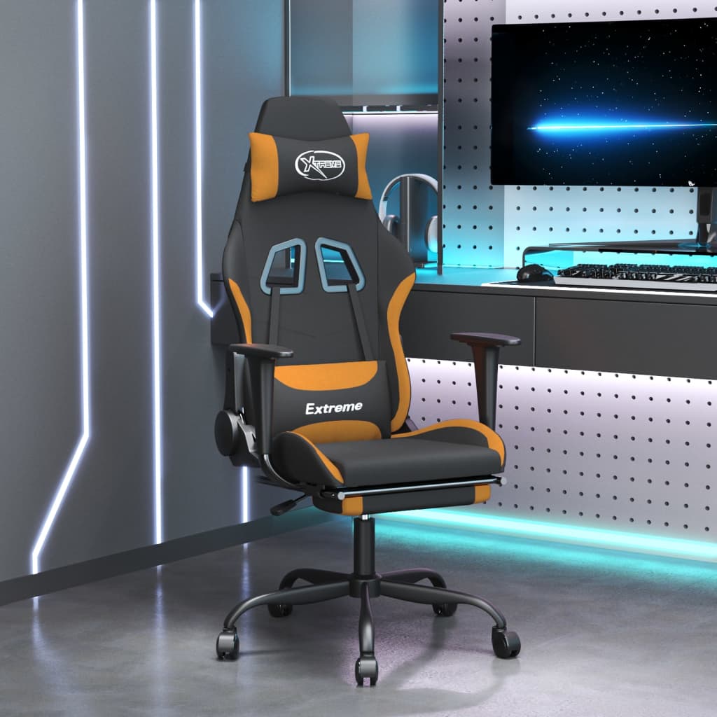 Gaming-Stuhl mit Massagefunktion Schwarz und Creme Stoff