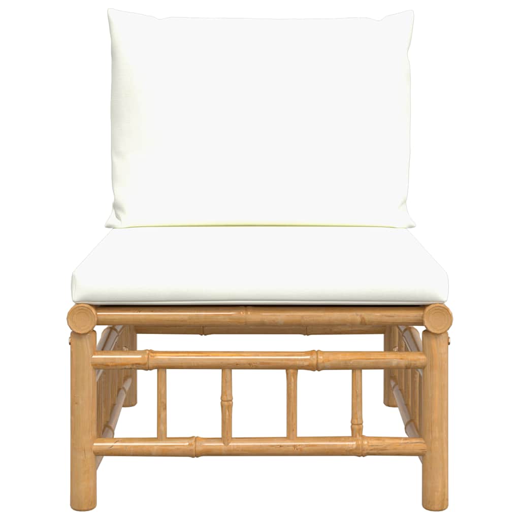 3-tlg. Garten-Lounge-Set mit Kissen Creme Bambus
