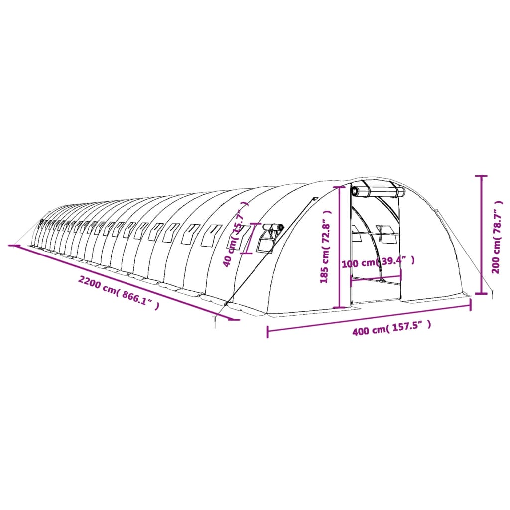 Gewächshaus mit Stahlrahmen Grün 8 m² 4x2x2 m