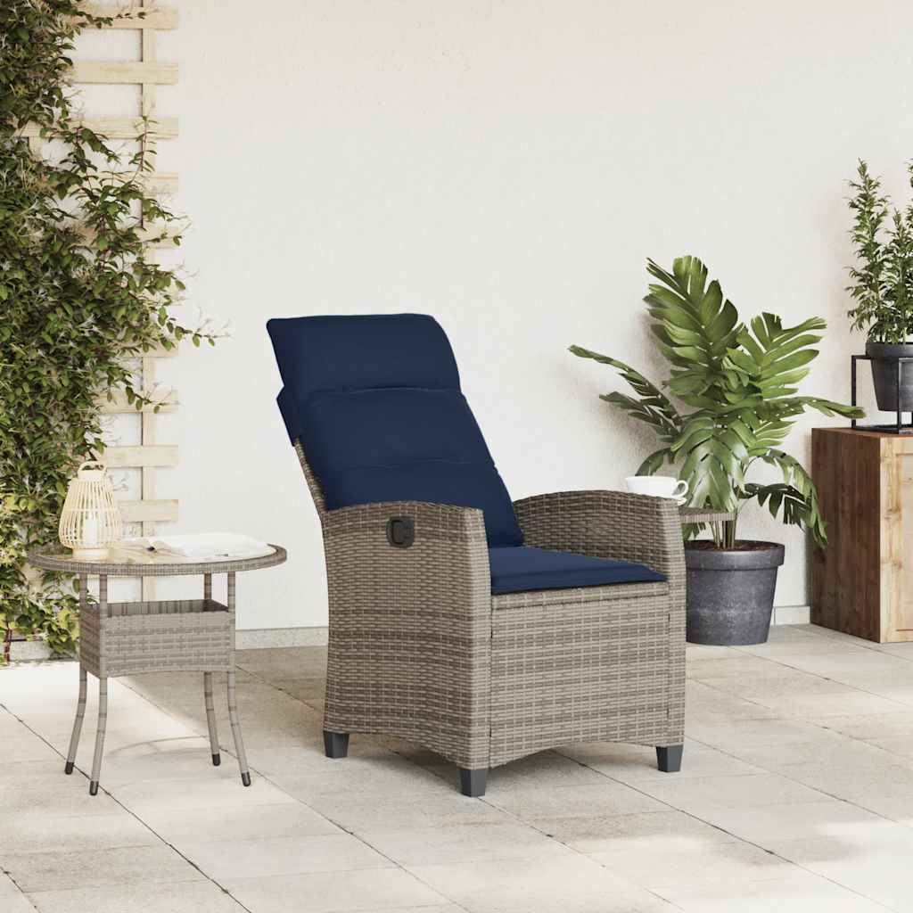 Gartensessel mit Beistelltisch Verstellbar Schwarz Poly Rattan