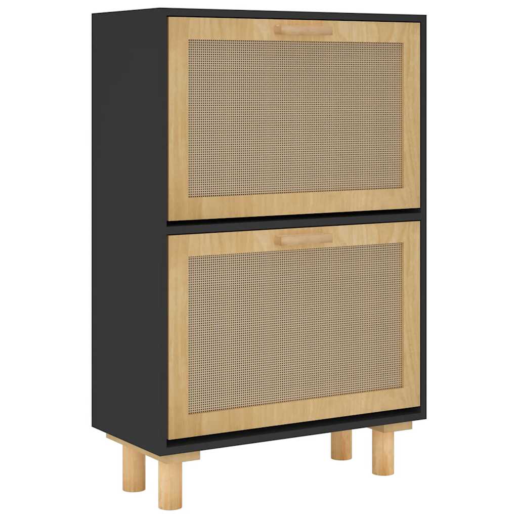 Schuhschrank Weiß 52x25x80 cm Holzwerkstoff & Rattan Natur