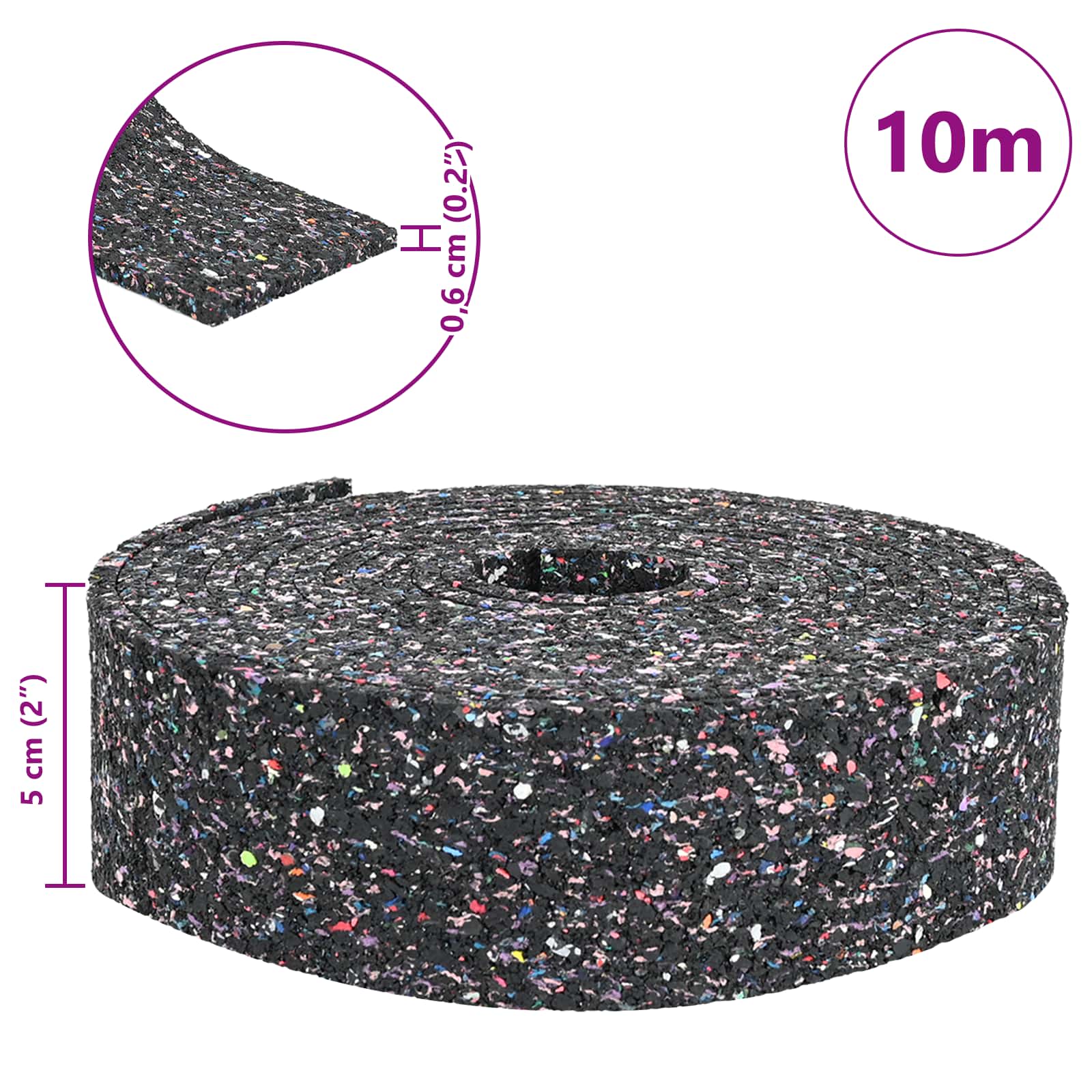 Gummi-Granulat-Rolle Schwarz 200 x 5 x 0,3 cm Gummi