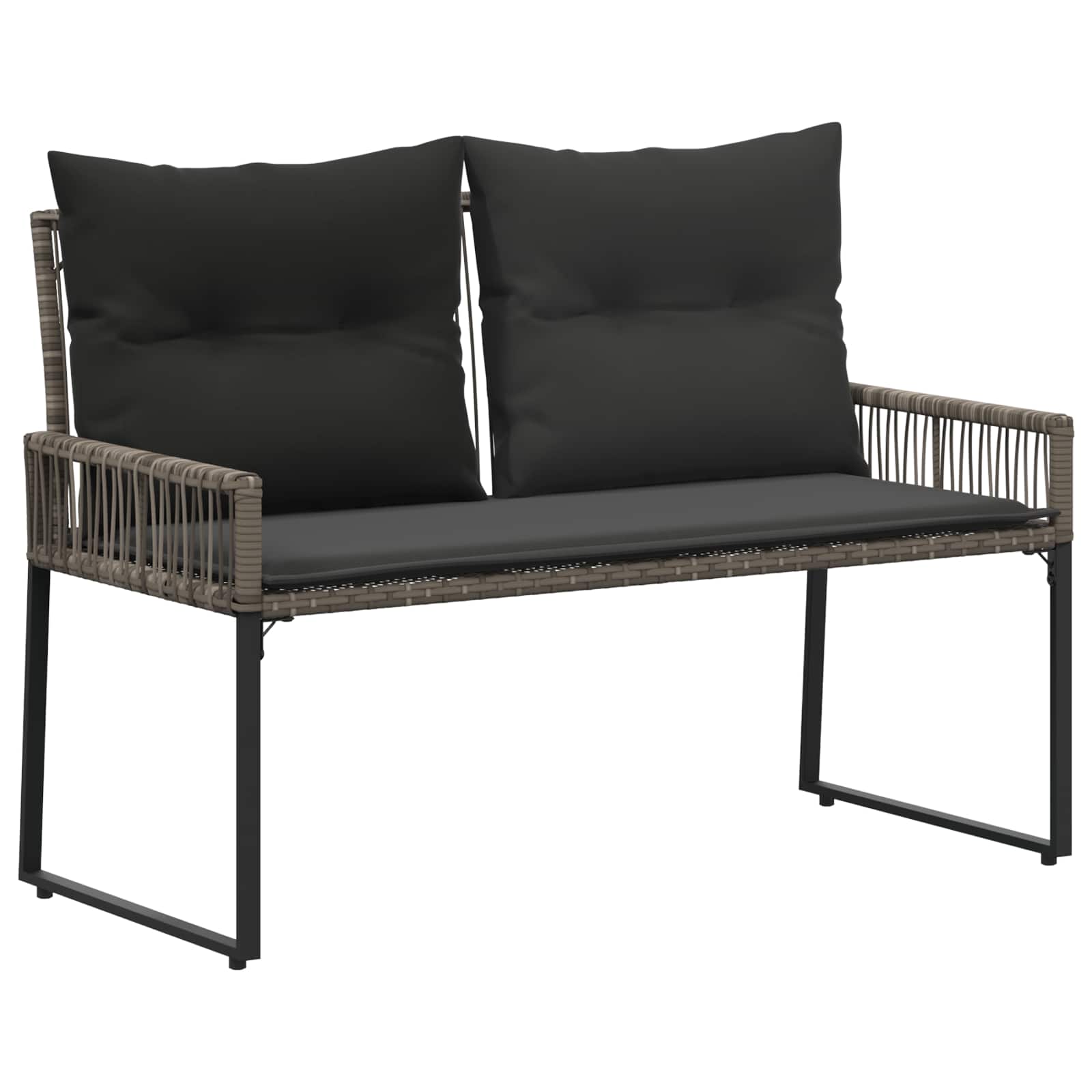 Bank Outdoor mit Kissen 4 pcs Schwarz und Cremeweiß Poly-Rattan