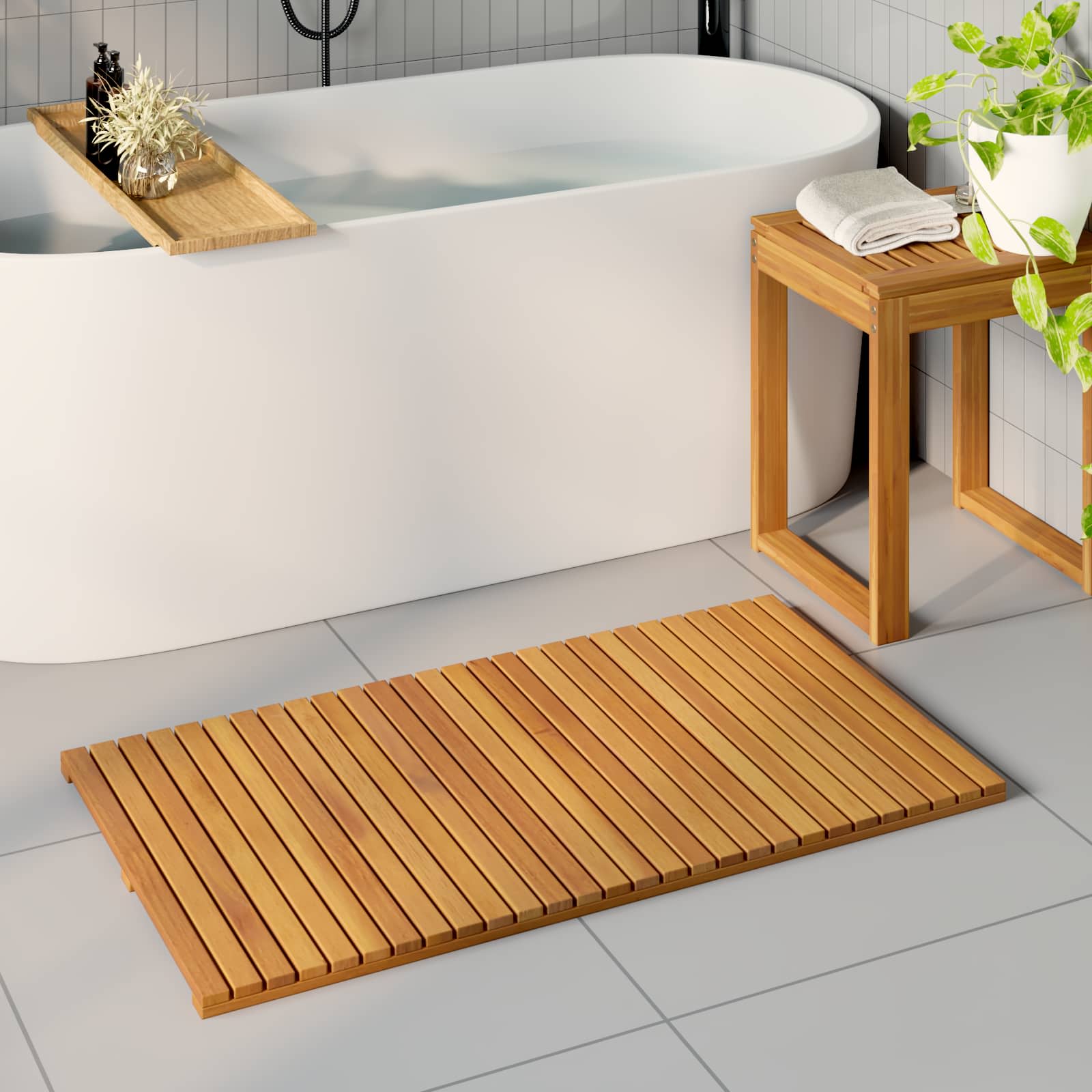 Badematte Uni Braun 60 x 40 cm Massives Akazienholz