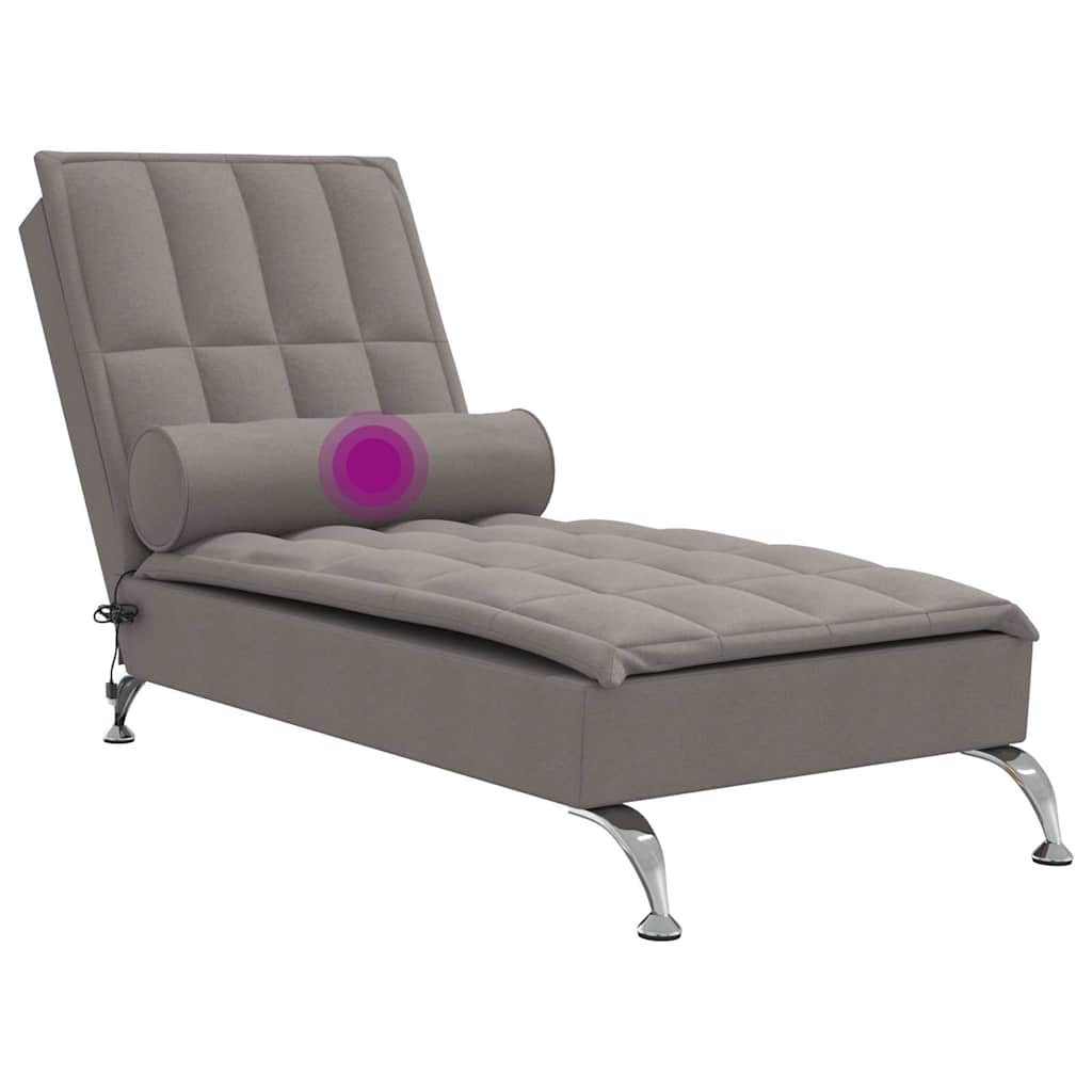 Massage-Chaiselongue mit Nackenrolle Hellgrau Stoff