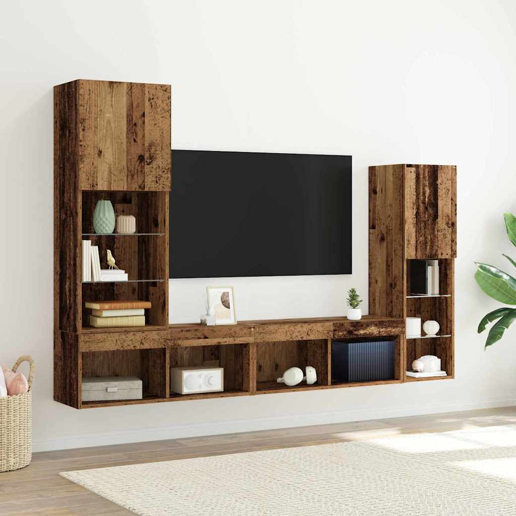 4-tlg. Wohnwand mit LED-Beleuchtung Weiß Holzwerkstoff