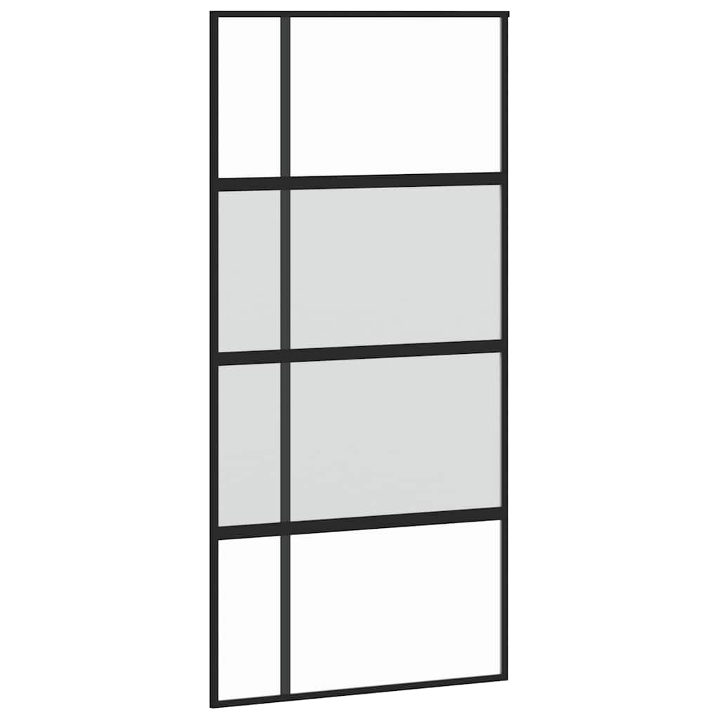 Schiebetür mit Beschlag Schwarz 76x205 cm Hartglas