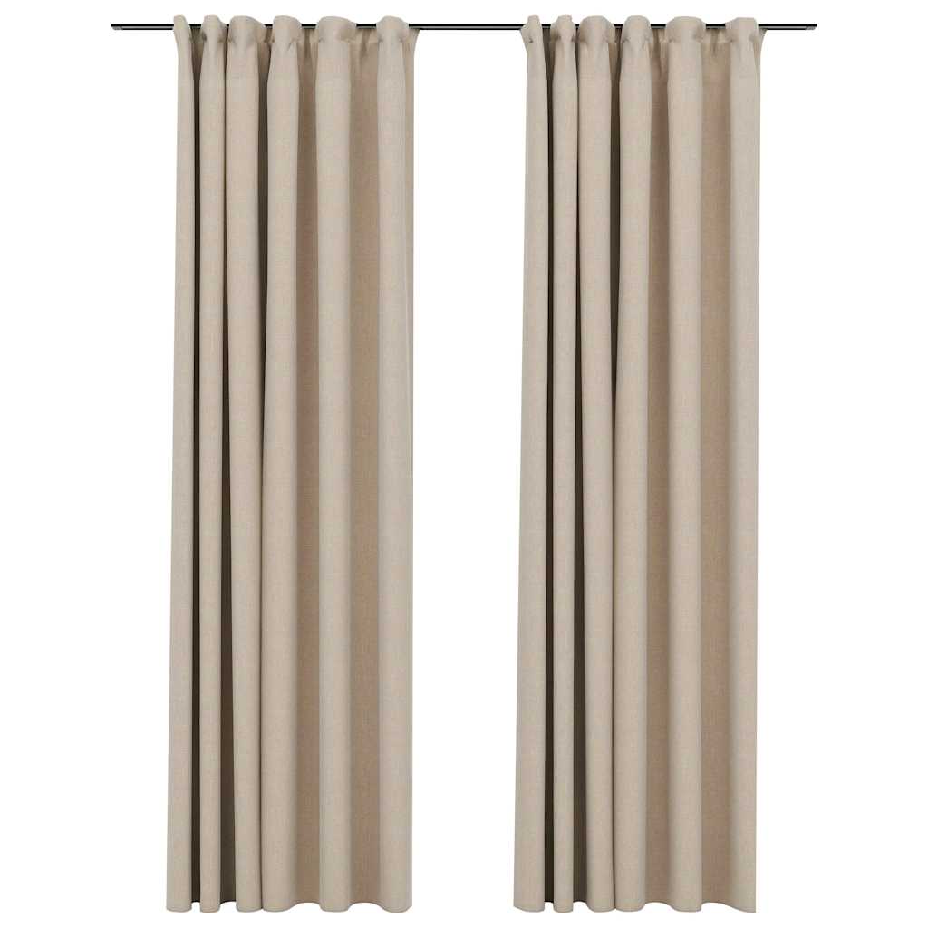 Verdunkelungsvorhänge Haken Leinenoptik 2Stk. Schwarz 140x175cm