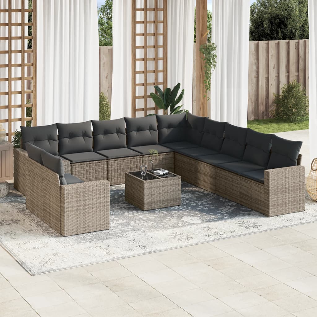11-tlg. Garten-Sofagarnitur mit Kissen Schwarz Poly Rattan