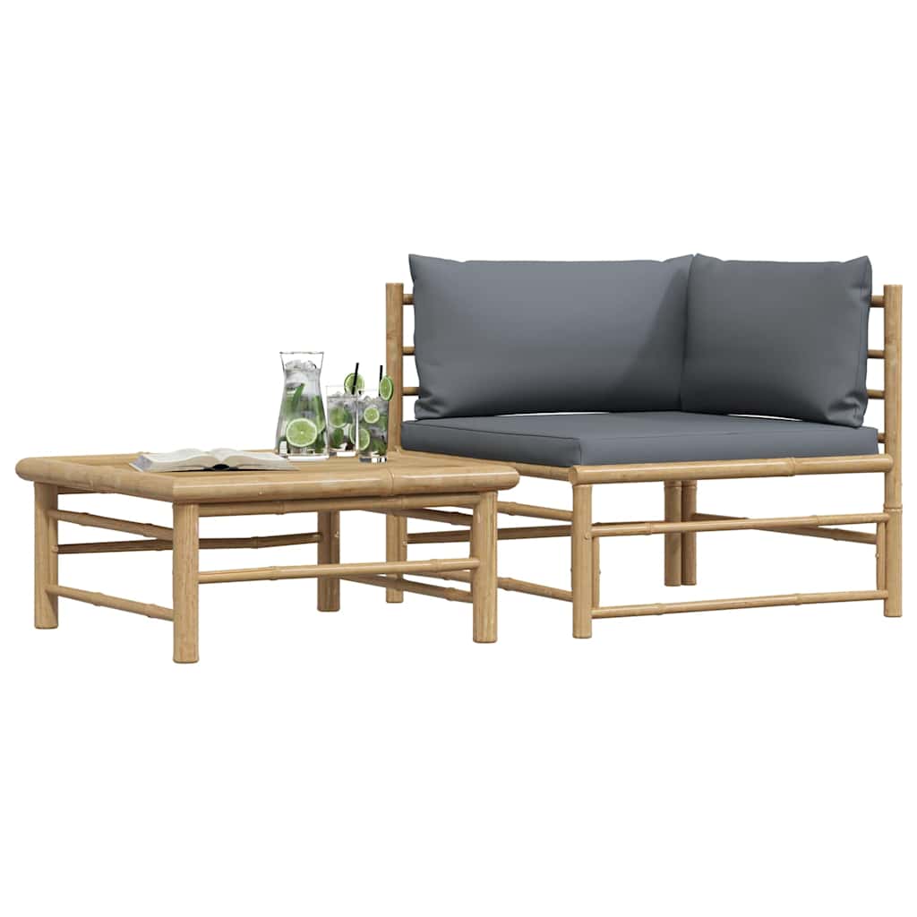 3-tlg. Garten-Lounge-Set mit Kissen Bambus