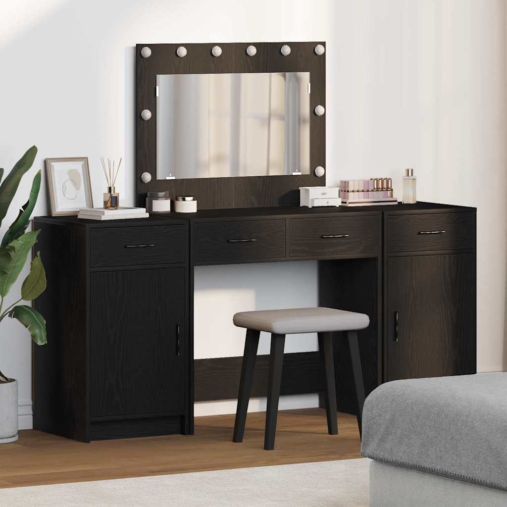 Schminktisch mit Spiegelbeleuchtung 3 pcs Weiß Holzwerkstoff