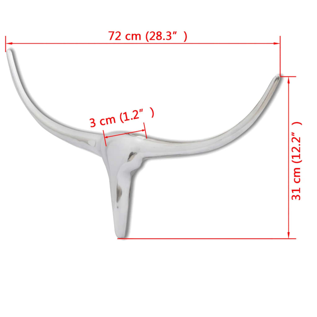 Wall Mounted Aluminium Stiers Kopf Dekoration Silber 96cm