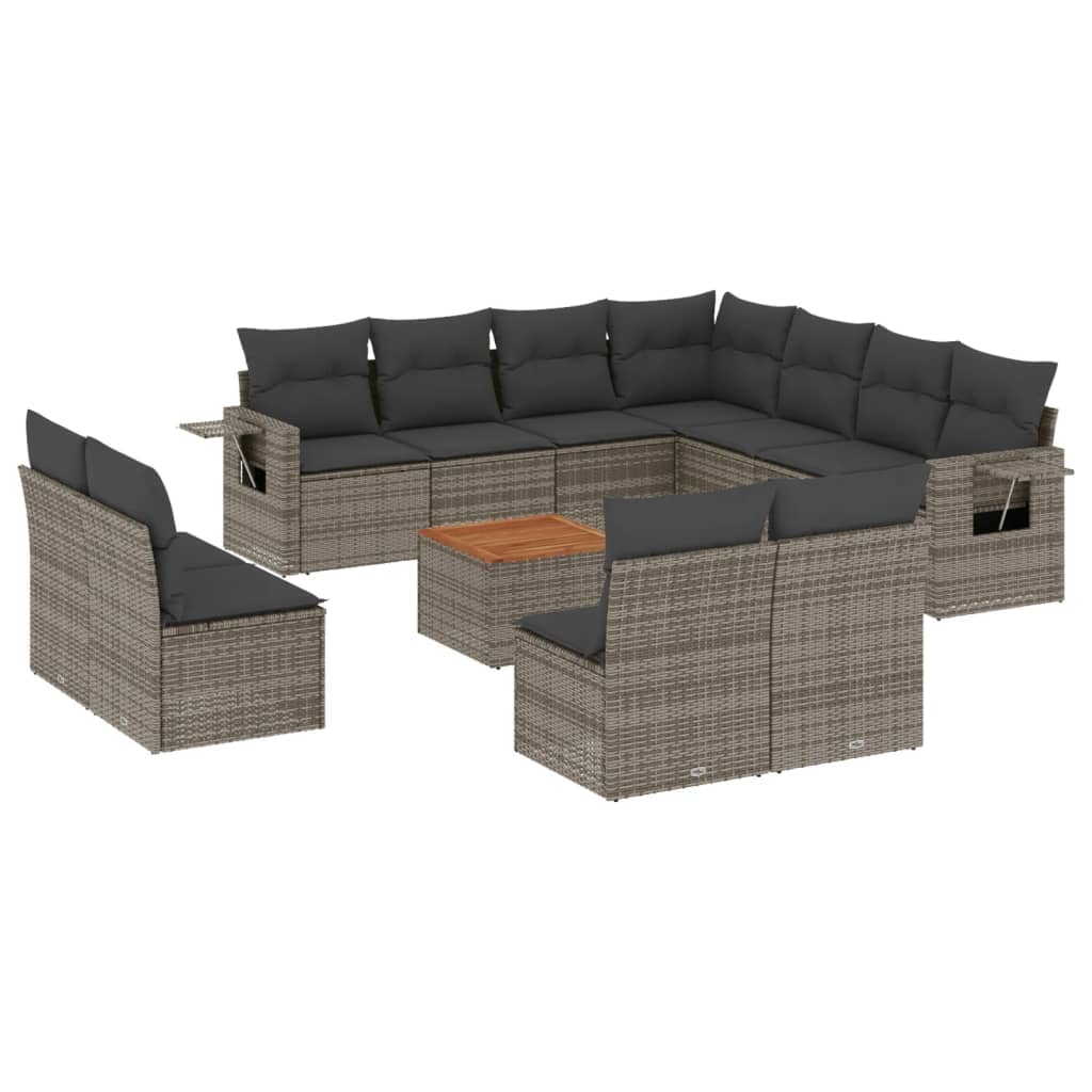 12-tlg. Garten-Sofagarnitur mit Kissen Schwarz Poly Rattan