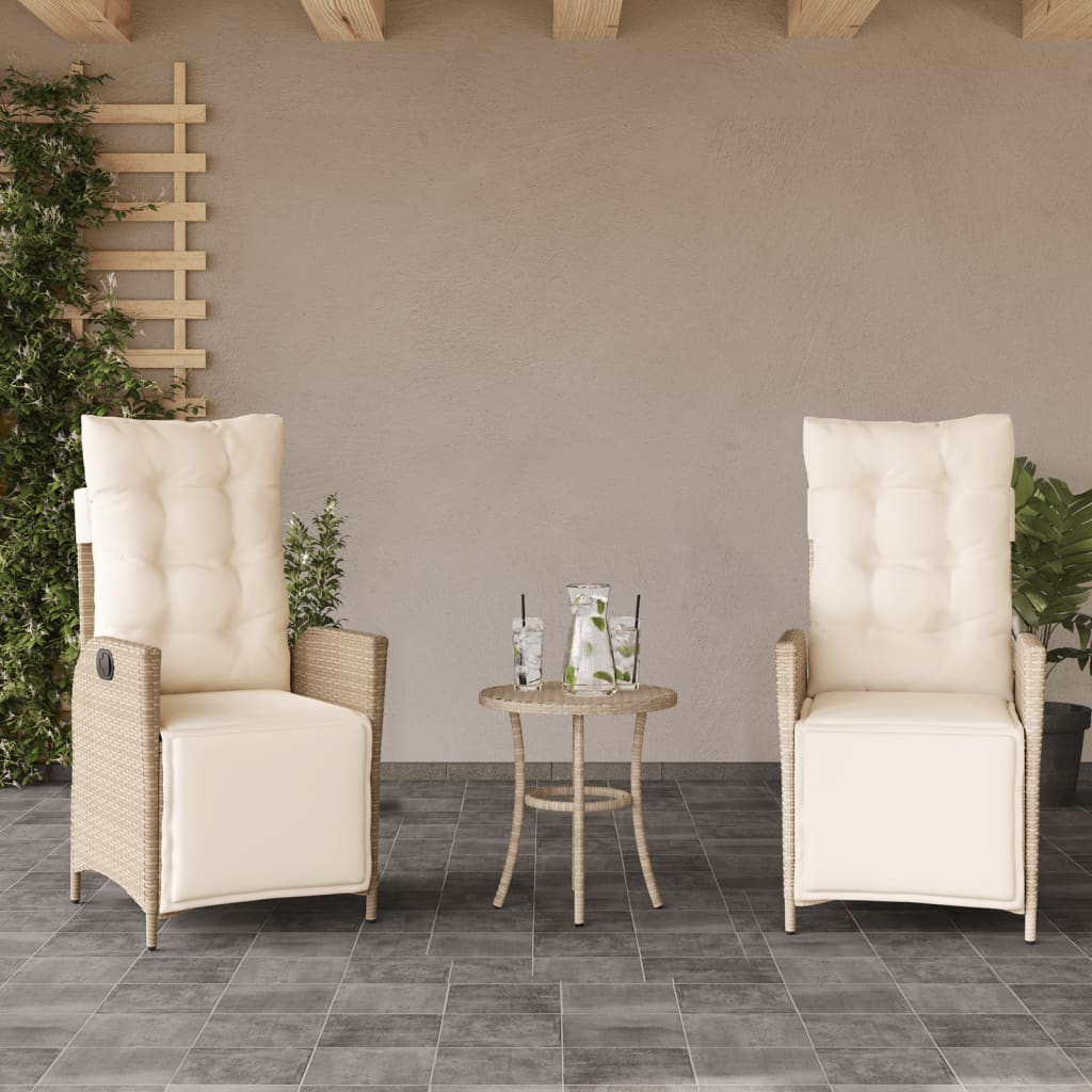 Gartensessel Verstellbar mit Kissen Schwarz Poly Rattan