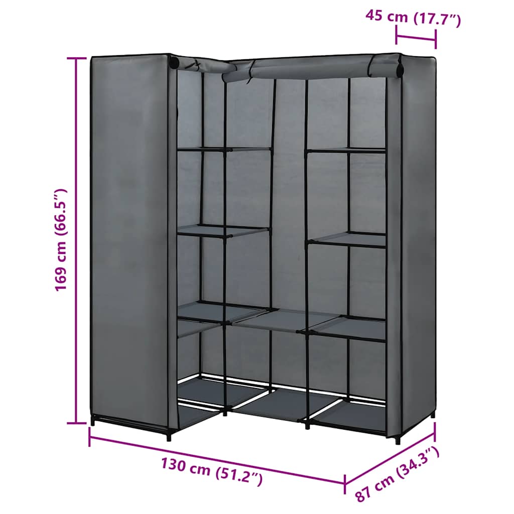 Eckkleiderschrank Schwarz 130 x 87 x 169 cm