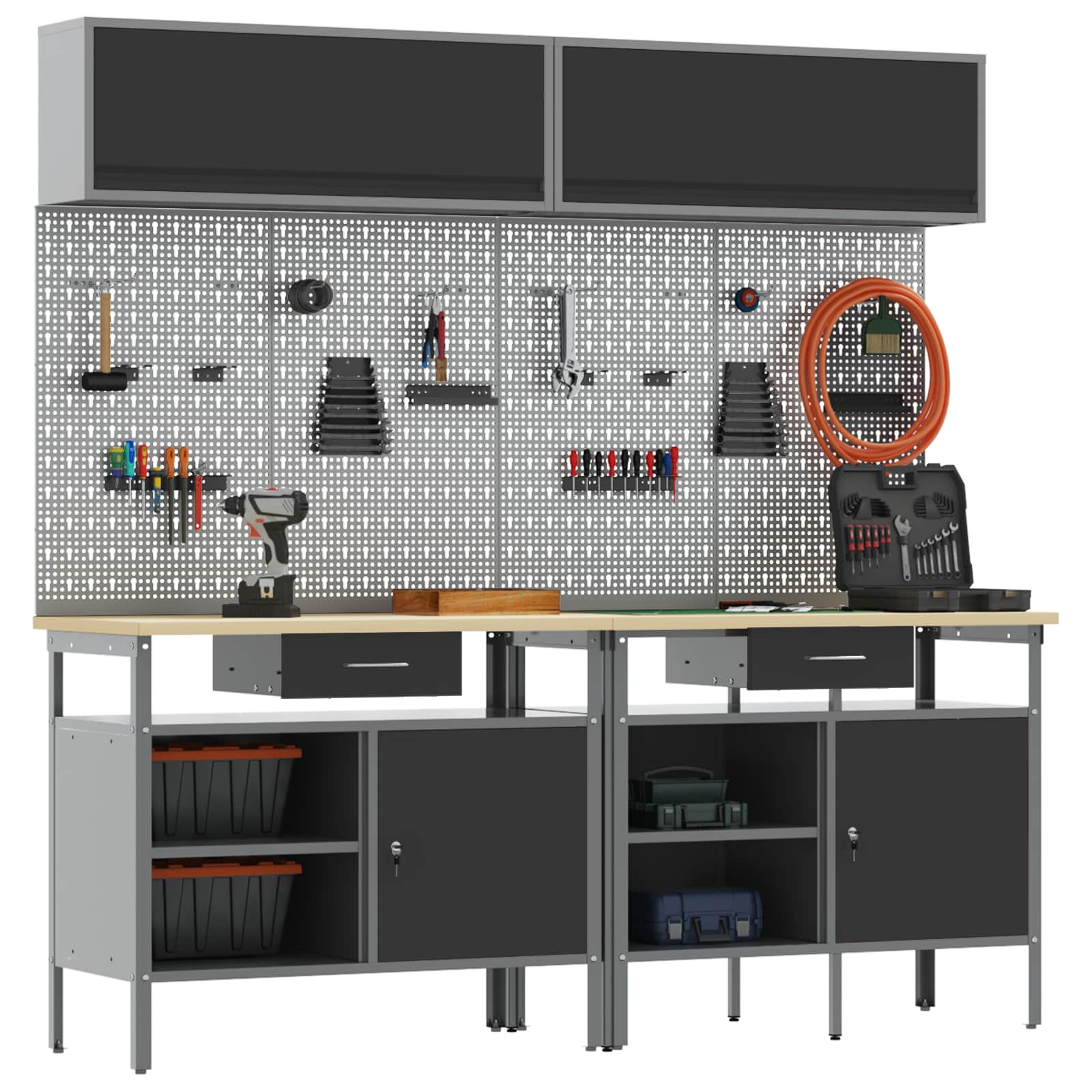 Werkbank-Set mit Schubladen 2 pcs Rot und Grau 200 x 55 x 85 cm