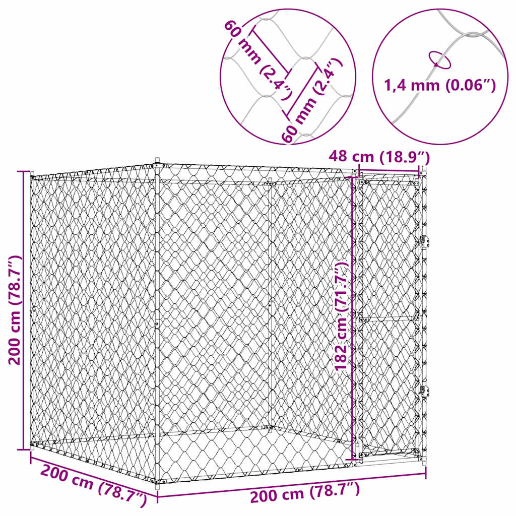 Hundezwinger mit Tür Grau 2x2x1,5 m Verzinkter Stahl