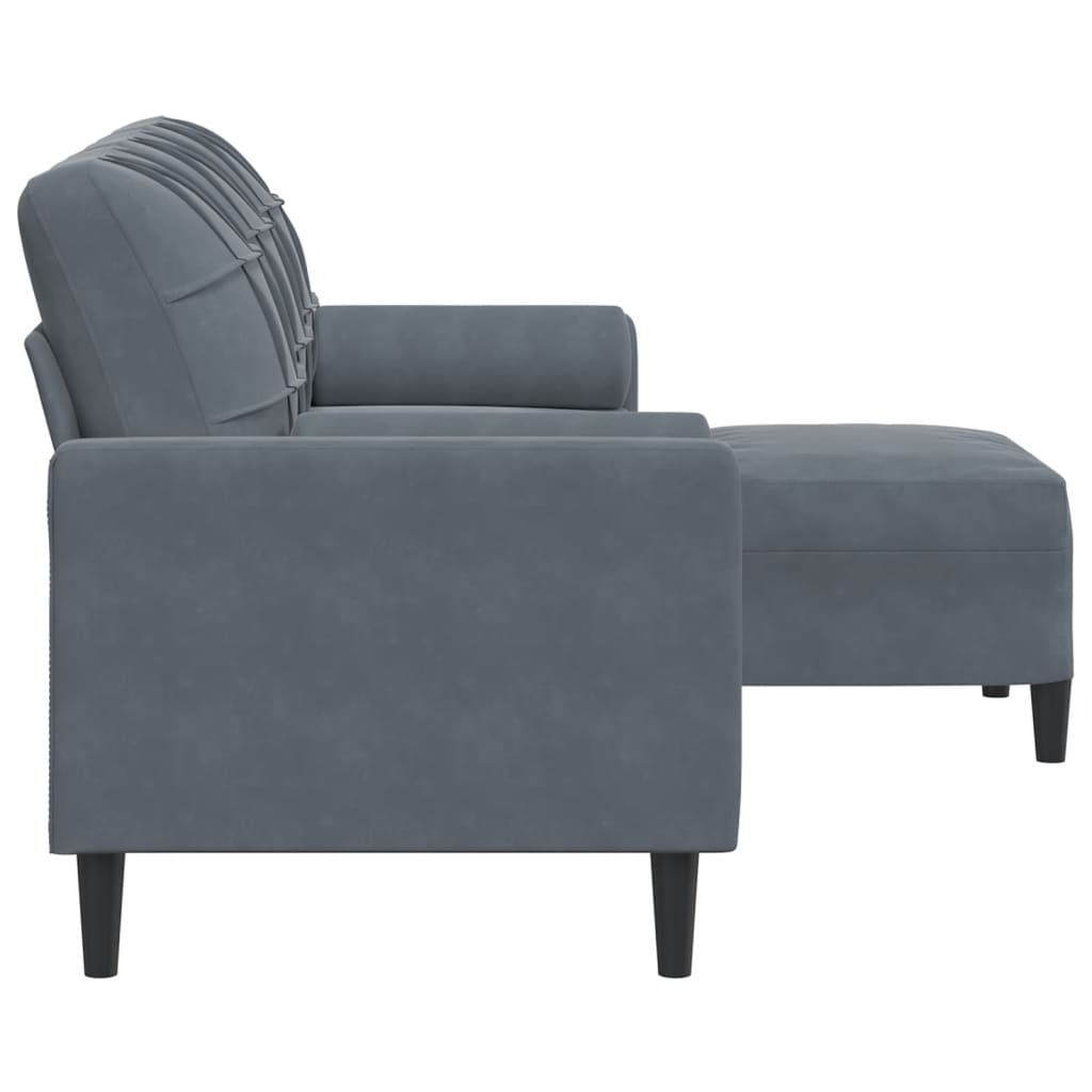 3-Sitzer-Sofa mit Hocker Hellgrau 180 cm Samt