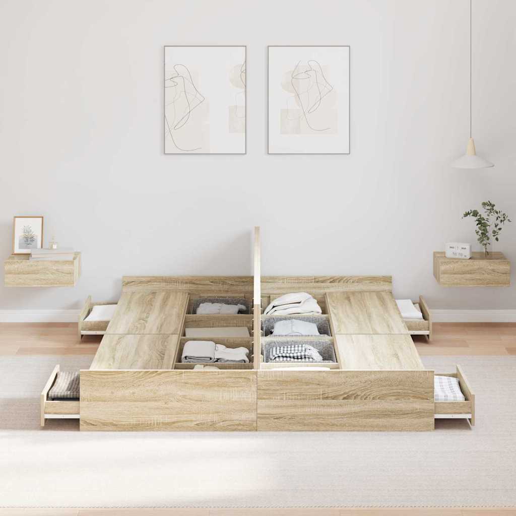 Aufbewahrungsbettgestell Weiß 200 x 200 cm Holzwerkstoff