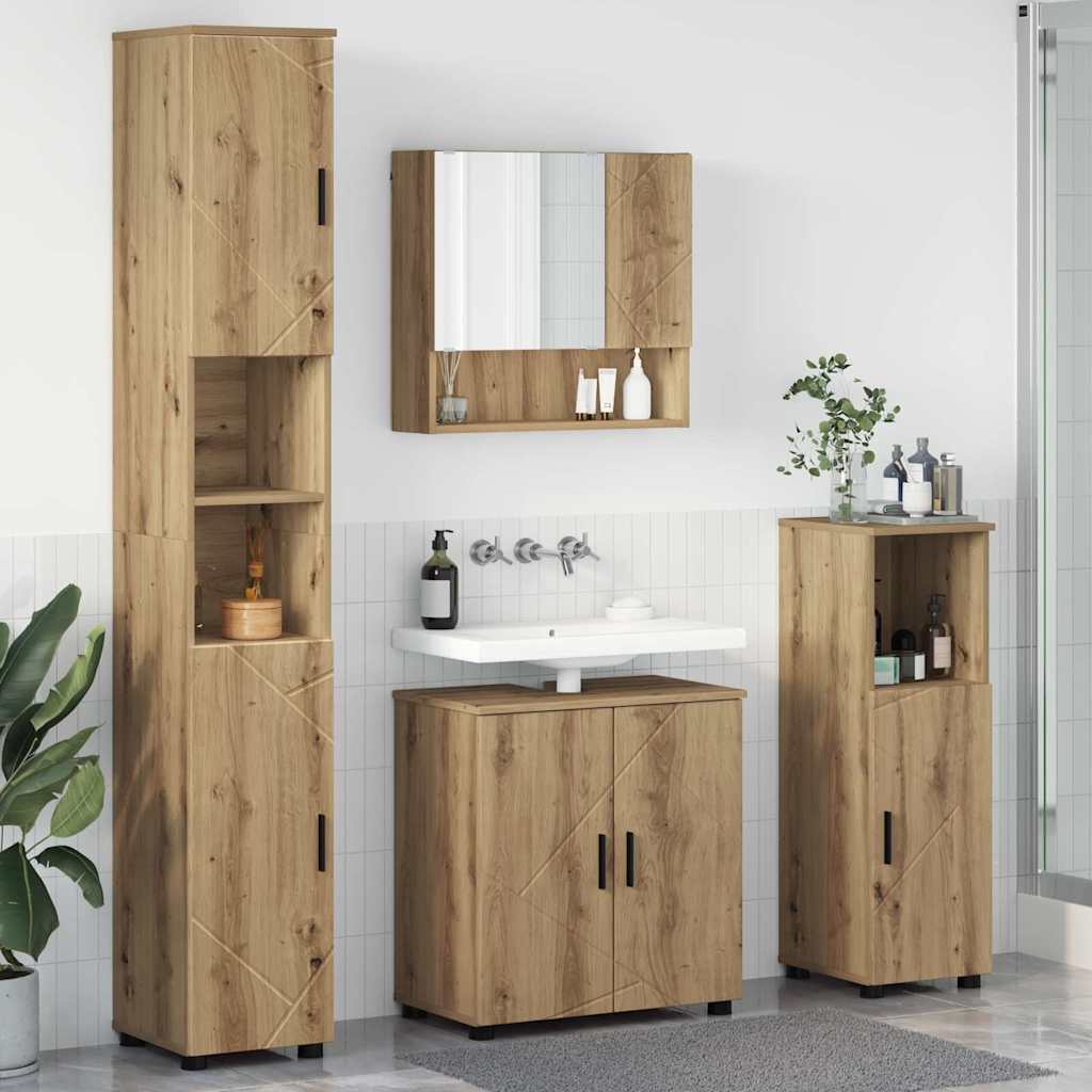 Badezimmermöbel-Set mit Tür 4 pcs Weiß Holzwerkstoff & Metall