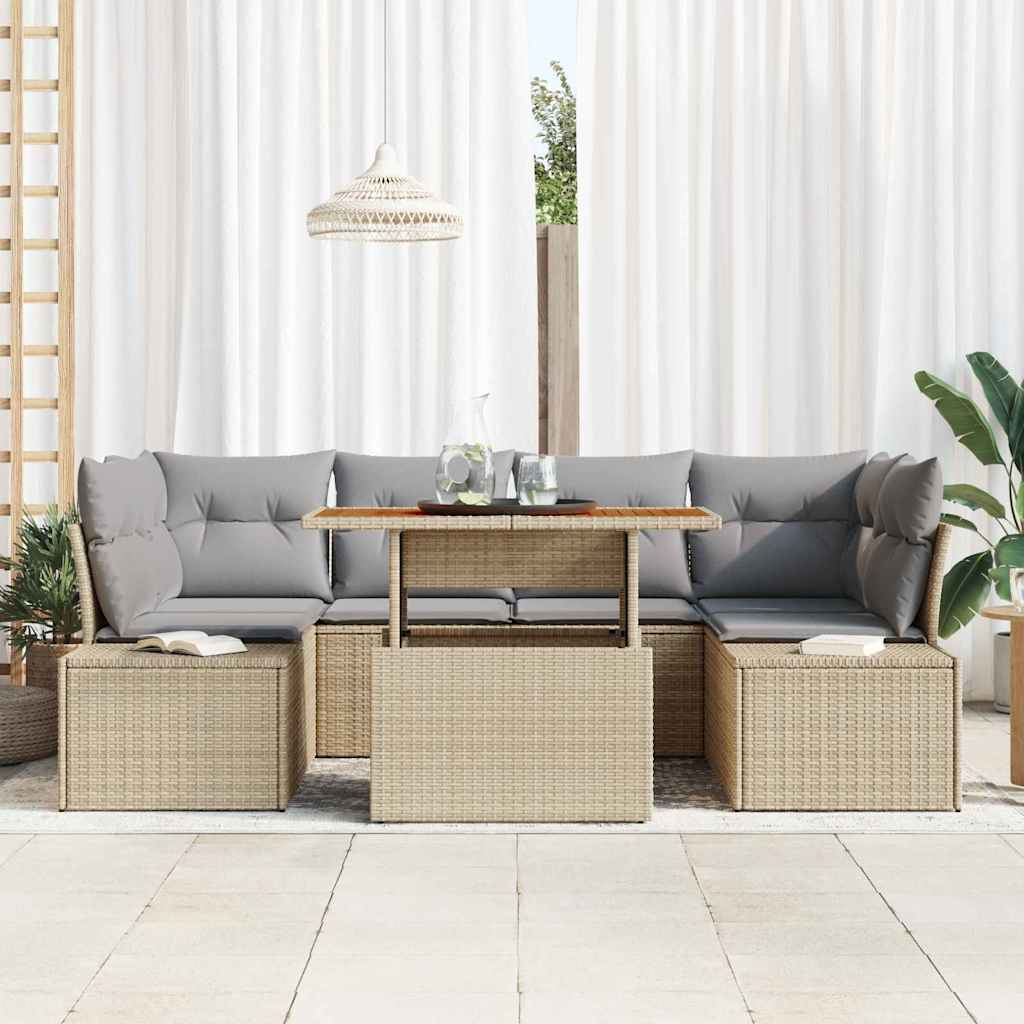 Garten Essgruppe mit Kissen 7 pcs Schwarz und Creme