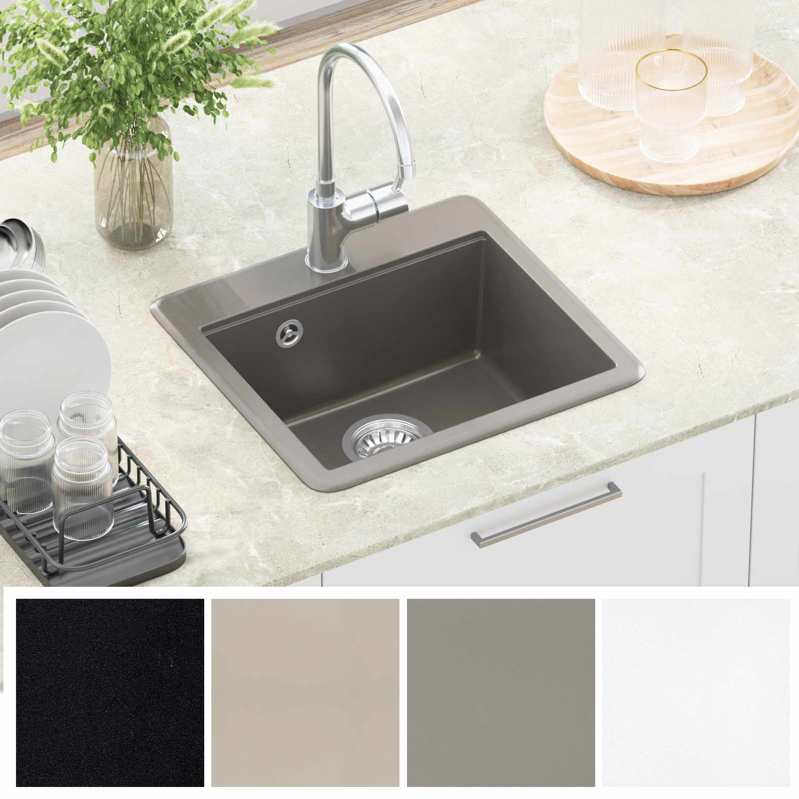 Waschbecken Schwarz 470 x 440 mm Granit