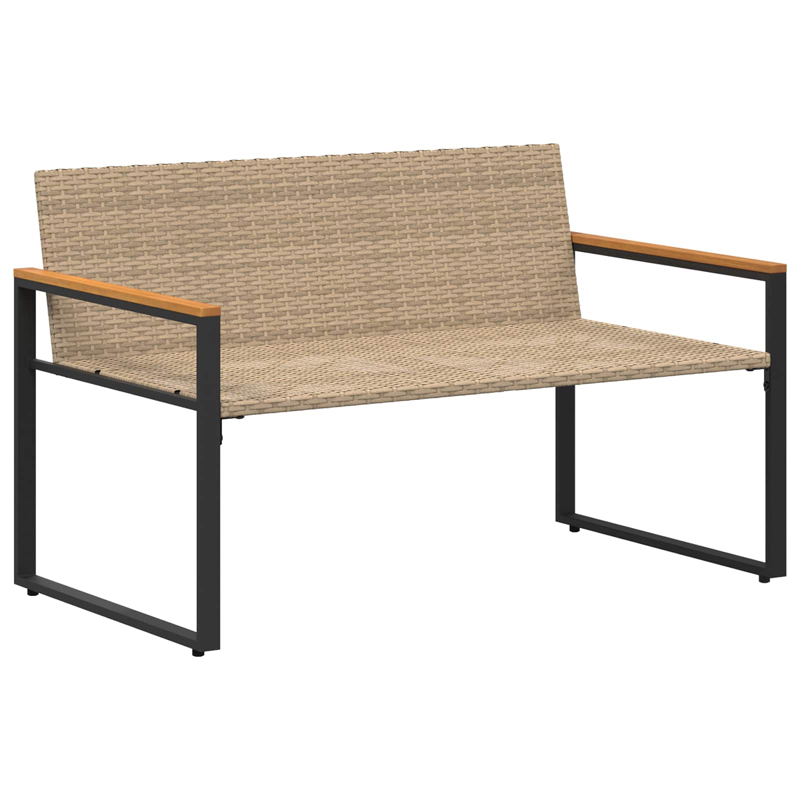 Bank mit Kissen Schwarz und Cremeweiß 115 x 65 x 72 cm Rattan