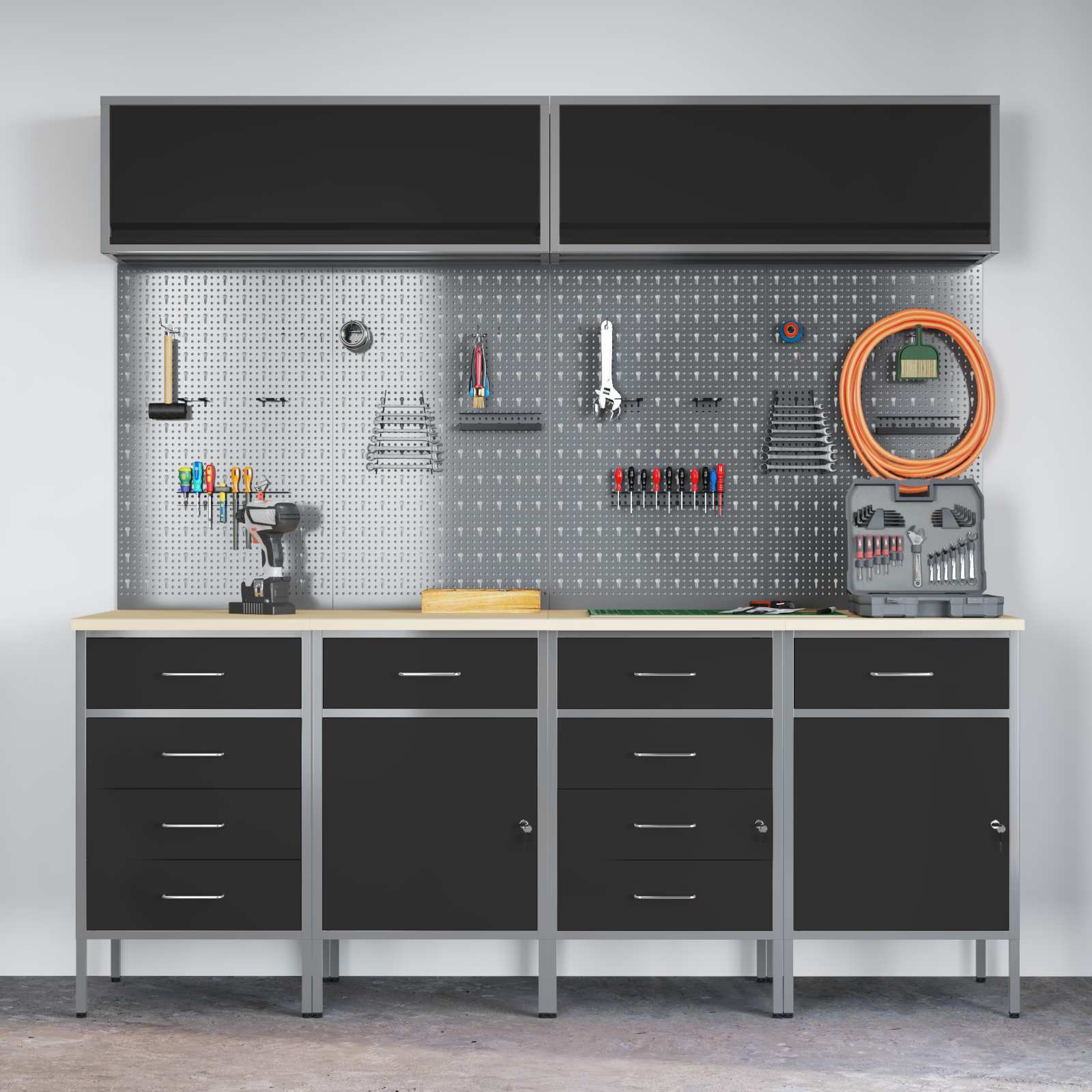 Arbeitsschrankset mit Schubladen mit Regal 8 pcs Grau
