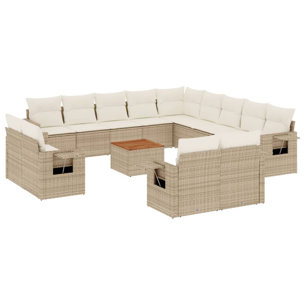 14-tlg. Garten-Sofagarnitur mit Kissen Schwarz Poly Rattan